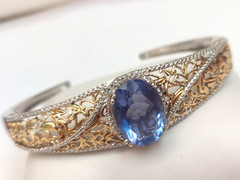 STS FILIGREE BLUE SPINEL COLOR CHANGE 925 SILVER CUFF BRACELET 7.75 ”