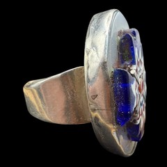 Signed Vtg Sterling Silver Native American Oscar Betz Glass Coral Ring Sz 11.75