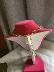 Vintage R. J Graziano Gold Tone Necklace With Lock And Key Pendant Rhinestones