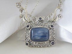 Sterling Silver 925 Natural Kyanite Iolite Art Nouveau Style Necklace 18″