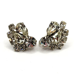 Clear Rhinestone Climber Sparkle Prism Fancy Event Vintage Screwback Earrings