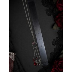 Handmade Gothic Triple Dangle Necklace Heart Pendant with Bat, Rose Red Crystal