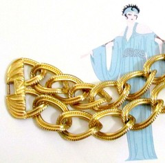 Vtg Runway Wide Double Chain MONET 70s GP Textured Oval Link Bracelet Classic