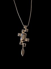 Vtg Onyx Geometric Bold Brutalist Pendant Statement Necklace Marked A.T. N.8