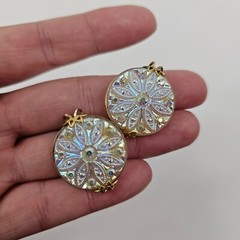 vintage Hillcraft Slide On Earrings Gold Tone Opalescent Aurora Borealis
