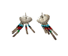 MISSING ONE DANGLE** Vintage Sterling Silver Mosiac Heart Inlay Earrings