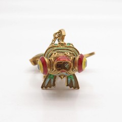 925 Sterling Silver Gold Plated Enamel Antique Chinese Koi Fish Chatelaine Fob
