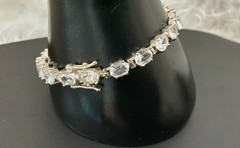 White Topaz Sterling Silver Oval Stones Prong Set Tennis Bracelet Thailand 7.4″