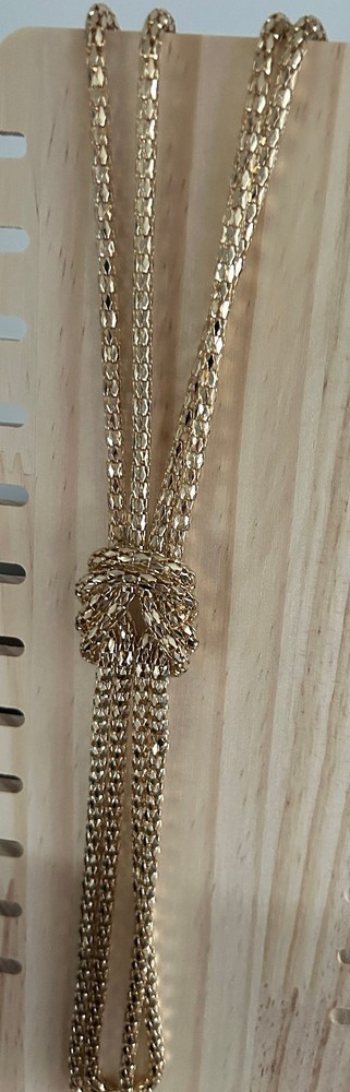 Vintage Gold Tone Rope Chain Knotted Lariat Necklace 13″ ++