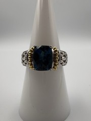 925 Sterling Silver And Gold Tone Blue Spinel Ring Size 8
