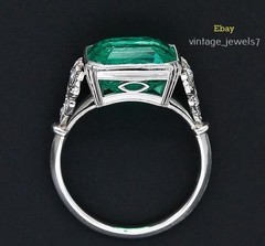 Real Green Emerald 4CT Asscher Cut Vintage Wedding Ring 14K White Gold Finish