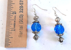 Stunning Silver Tone Faceted Crystal Glass Blue Bead Vintage Dangle Earrings
