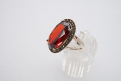Vintage Sterling Silver 925 Red Cubic Zirconia Marcasite Ring Size 8