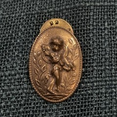 Brass Toned Oval Cherub Floral Pin Brooch