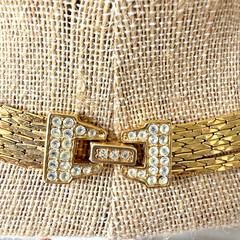 Vtg Nolan Miller Necklace Liquid Multi-Strand Necklace Rhinestone Buckle Gold