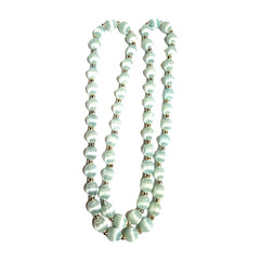 Vintage Light Pale Blue Silk Thread Wrapped Beaded Necklace 30″ Retro Costume