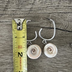 Vintage Natural Shiva Eye Seashell Dangle Earrings Iridescent Spiral Shell Beach
