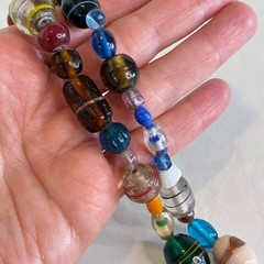 Vintage Necklace Handcrafted Glass Bead Lampwork Long Strand Multi Color 37″