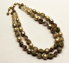 Vtg Vendome Double Strand Mixed Beads Necklace Bicone Polymer Frosted Faux Pearl
