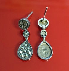 VTG 925 MC Teardrop Marcasite Earrings 1in Drop Sterling Silver 3gtw New Backs