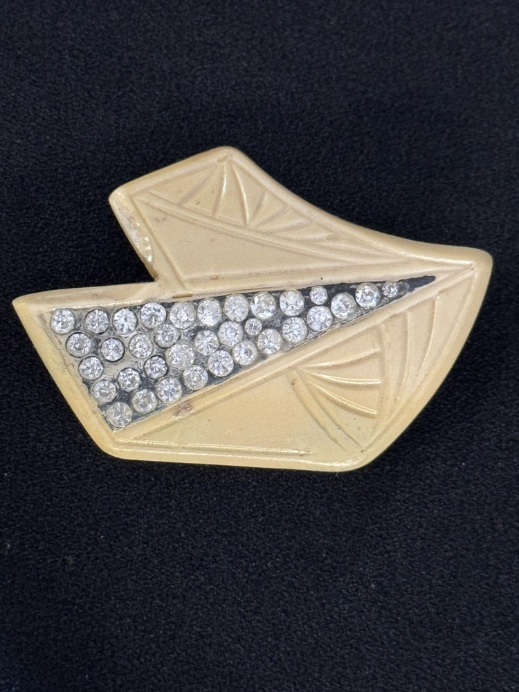 Vintage Bakelite Clear Rhinestone Brooch/Pin-1920-1930″s-Art Deco-Art Nouveau