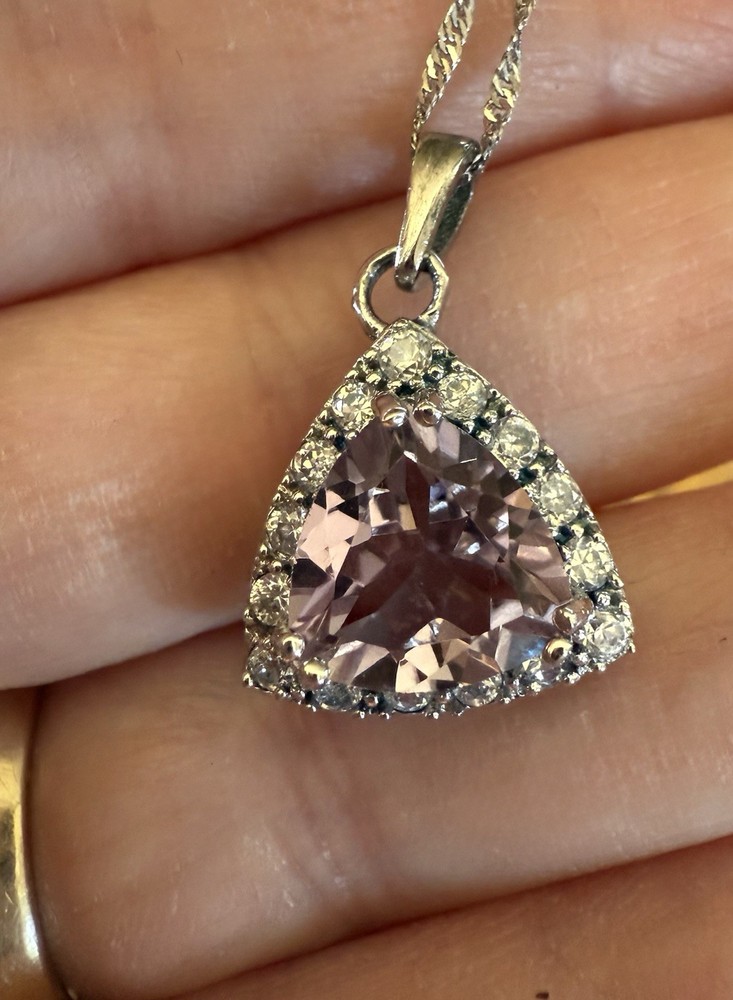 JTV ? VJ Trillion Cut Amethyst White Topaz 925 Pendant Sterling Silver Necklace