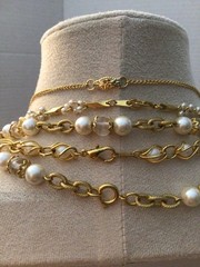 Vintage Elegant Faux Pearl Chain Necklace Jewelry Lot Gold Tone Victorian Style