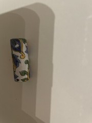 Vintage Italian Ceramic long floral bead white/green/blue/yellow