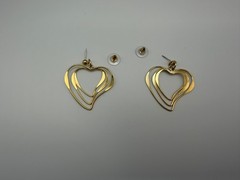 Vintage Avon Triple Heart Hoop Pierced Earrings Gold Tone w/Surgical Steel Posts
