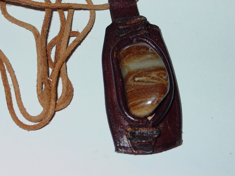 GROOVY VINTAGE 1970’s HIPPIE LEATHER NECKLACE WITH STONE NOS N/M #2
