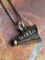 Vintage Sterling Silver Cheer Horn Pendant Necklace 17”