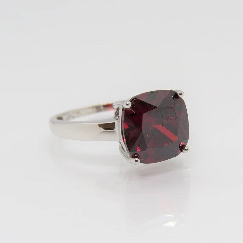 Elegant Argentium Silver 935 Red Garnet Cushion Cut Ring Jewelry Gift Sz 4 To 14