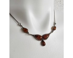 Vintage Baltic Amber & .925 Sterling Silver Teardrop Bib Necklace