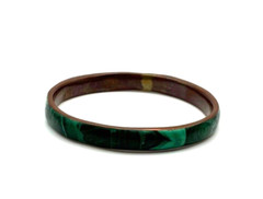Vintage Copper and Green Malachite Inlay Bangle Bracelet 2.25″ Diameter