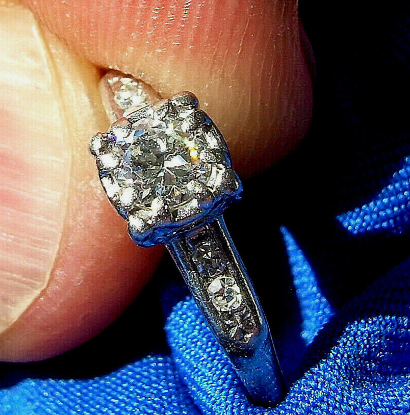 Original EARTH MINED DIAMOND Deco Engagement Ring Vintage PLATINUM Solitaire S 5