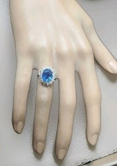 Vintage 14K White Gold Engagement Ring 4.66ct. Natural Blue Sapphire Oval GIA