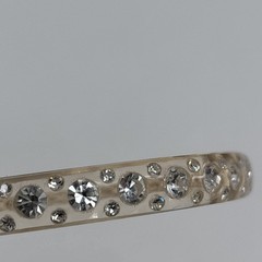 Vintage Clear Lucite Bangle Bracelet Rhinestone Inset Beveled Edge