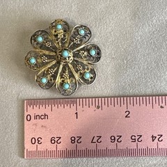 VTG Sterling Silver 925 Filigree Flower Brooch Pin Blue Stones Signed Israel