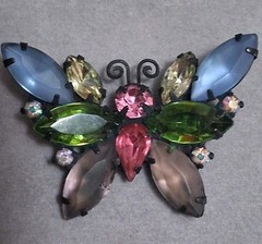 Vintage Juliana butterfly brooch multi color & shape prong set stones