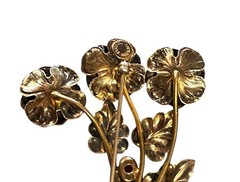 VINTAGE 12 KT GF on STERLING SILVER VERMEIL RED RHINESTONES FLOWER BROOCH 1940s