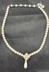 Vintage Pearl Faux Crystal Statement Teardrop Pendant 1990s