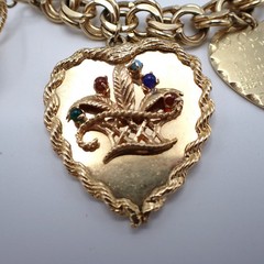 Estate Solid 14K Gold Heavy 74.85g Charm Bracelet Vtg Travel Globe w/Gemstones