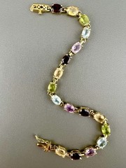 Vintage Tennis Bracelet Sterling Silver Vermeil Multi Gemstone Oval Cut