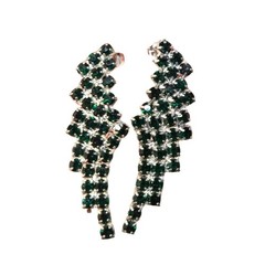 VTG Sterling Emerald Green Rhinestone Earrings Chandelier Waterfall Design 925