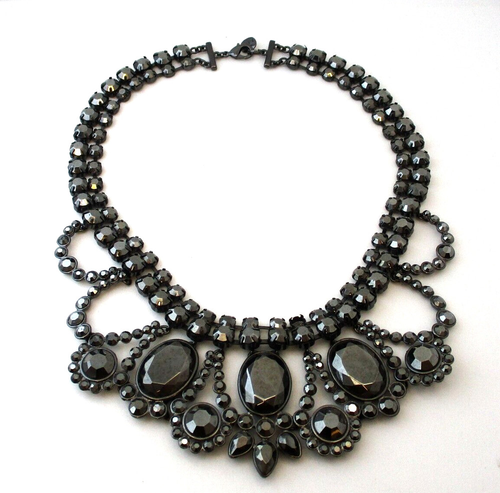 Vintage MASSIVE CAROLEE LUX Gun Metal Grey Statement Necklace 6710