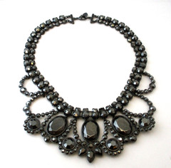 Vintage MASSIVE CAROLEE LUX Gun Metal Grey Statement Necklace 6710