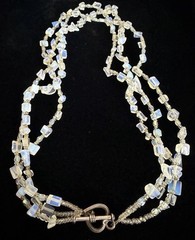 Vintage Opalite Iridescent Glass Stone Bead Multi-Strand Toggle Necklace 17″