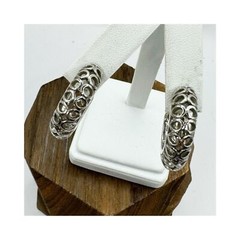Vintage silver tone chunky hoop earrings with open cut outs hinged clip on