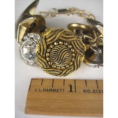 Button Charm Bracelet Vintage Goldtone Chain Jewelry Women Vintage 1970s 1980s