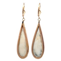 Estate 14k Yellow Gold White Resin Carved Cameo Teardrop Statement Drop Earrings